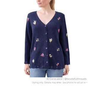 Vintage Susan Bristol Hand Embroidered Floral Cardigan 1996 Size L